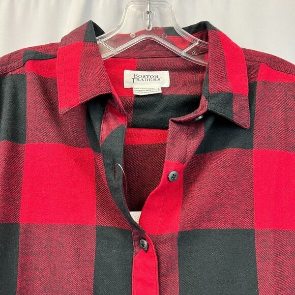 Boston Traders Womens Red Black Check Long Sleeve Button-Up Shirt Size Small New - Picture 3 of 10